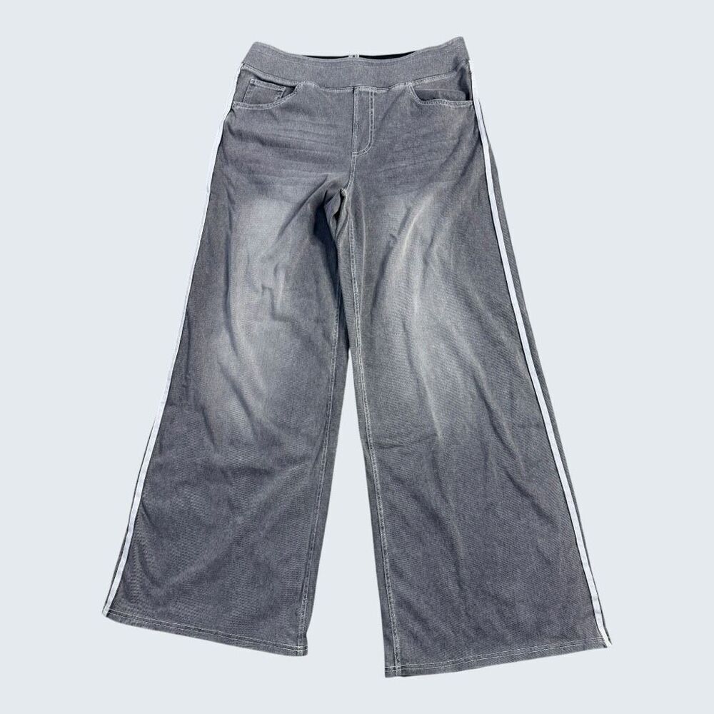 Halara Flex High-Waisted Wide Leg Side Stripe Denim-Look Pants - Grey XL - Picture 3 of 10